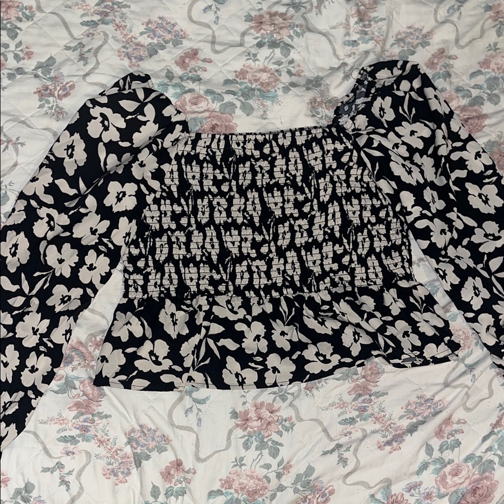 Floral Black and White Women's Top